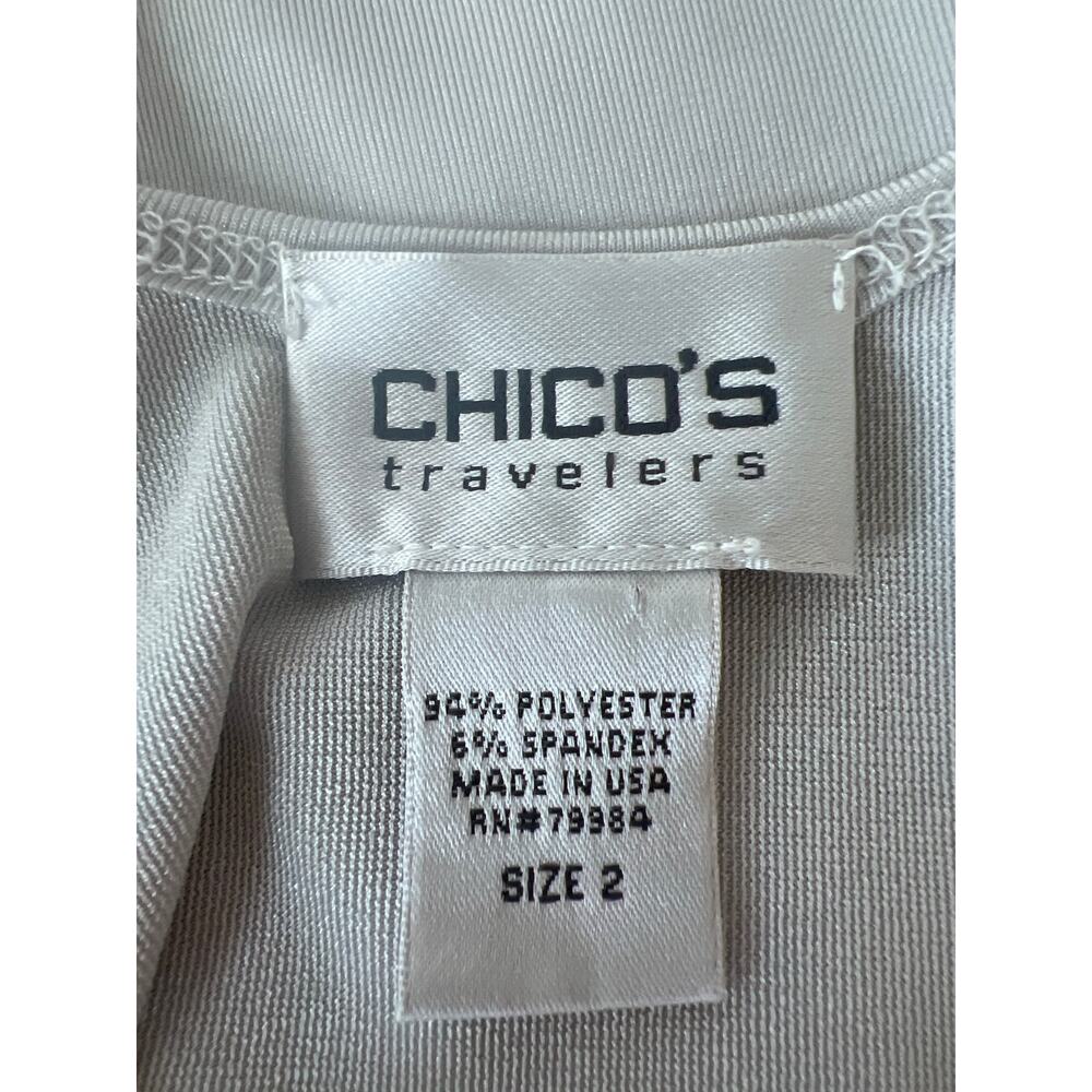 Chicos Travelers Metallic Silver Shimmer Knit Scoop Neck Tank Top Size 2 Large - Picture 3 of 5